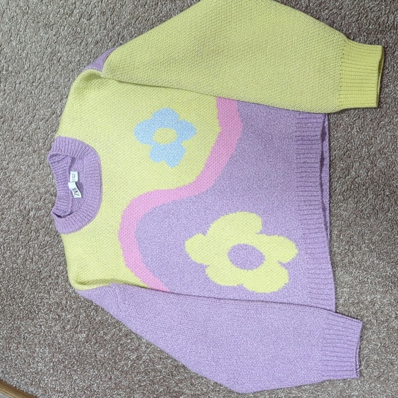 Zara groovy Y2K glittery cotton sweater ying yang flowers medium - Picture 2 of 6